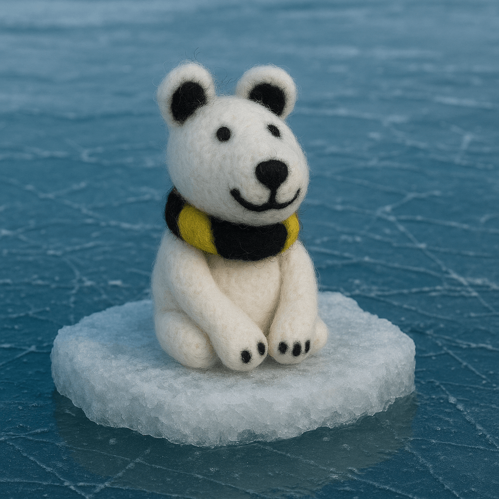 Handgemachter Filzanhänger Schlüsselanhänger Polarbär mit Schal, 100% Wolle, einzigartiges Design, Größe M.