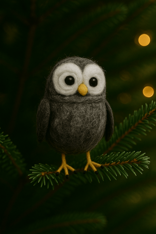 Handgemachter Filzanhänger Eule, Schlüsselanhänger aus 100% Wolle in grau, perfekt für die Dekoration.