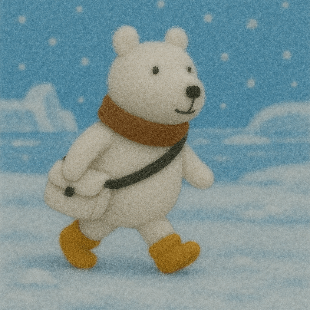 Handgemachter Filz Schlüsselanhänger Polarbär in Braun, Weiß und Orange mit Tasche. Ideal als Schlüsselanhänger.