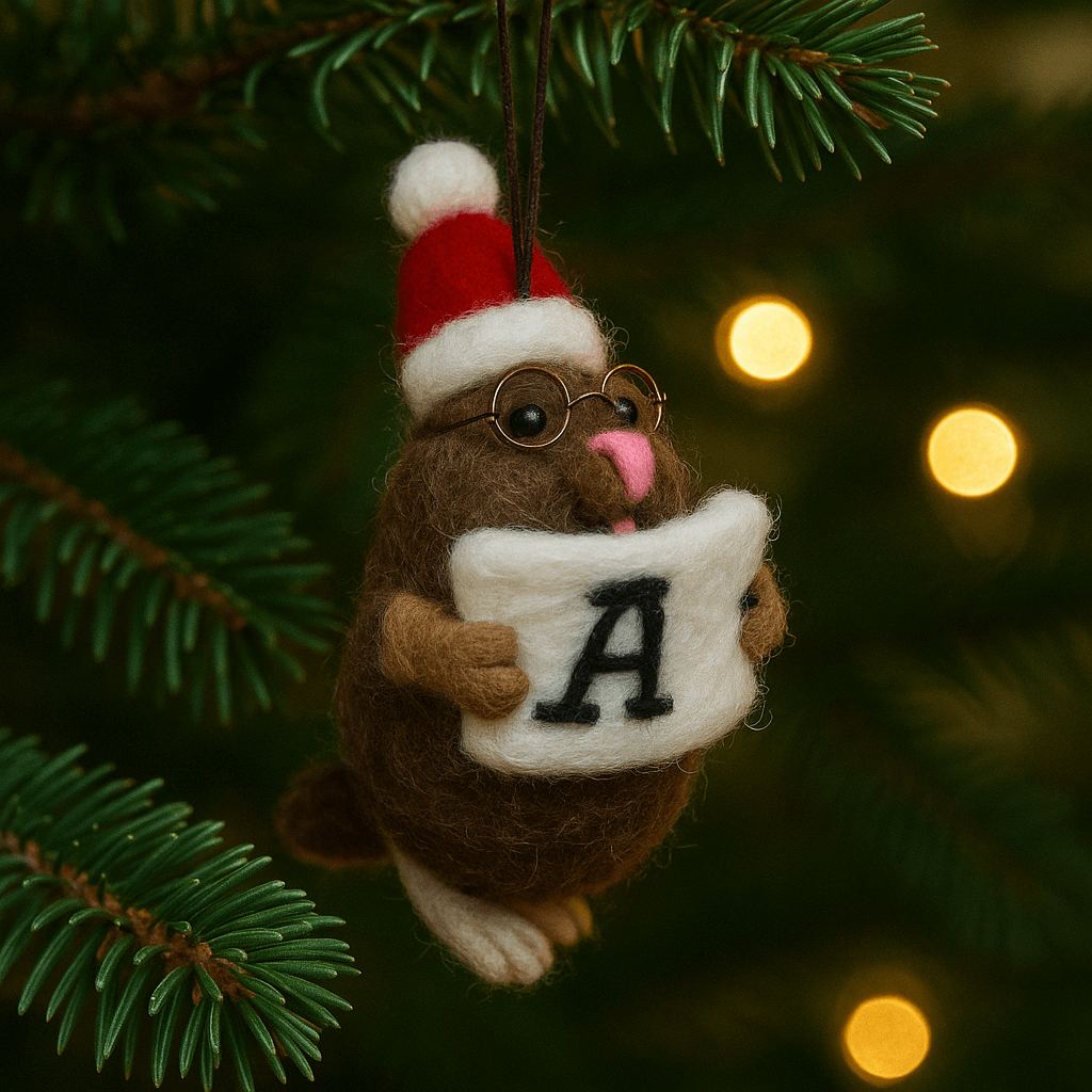 Filzanhänger Schlüsselanhänger Weihnachten Maulwurf mit Mütze und Brille