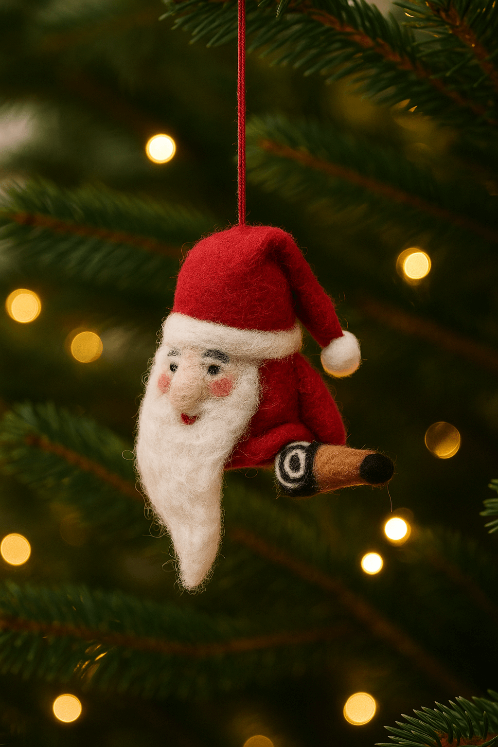 Handgemachter Filzanhänger Weihnachtsmann als Schlüsselanhänger, braun rot, zur Weihnachtsbaum Dekoration.
