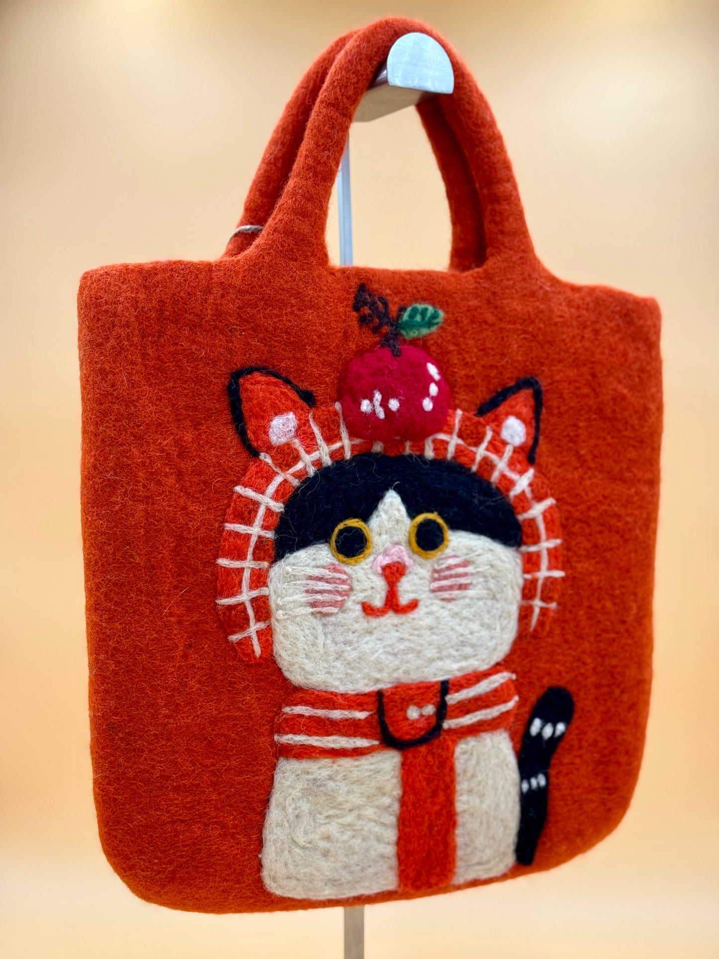 Handtasche Filztasche Size L Large Bag Katze mit Apfel