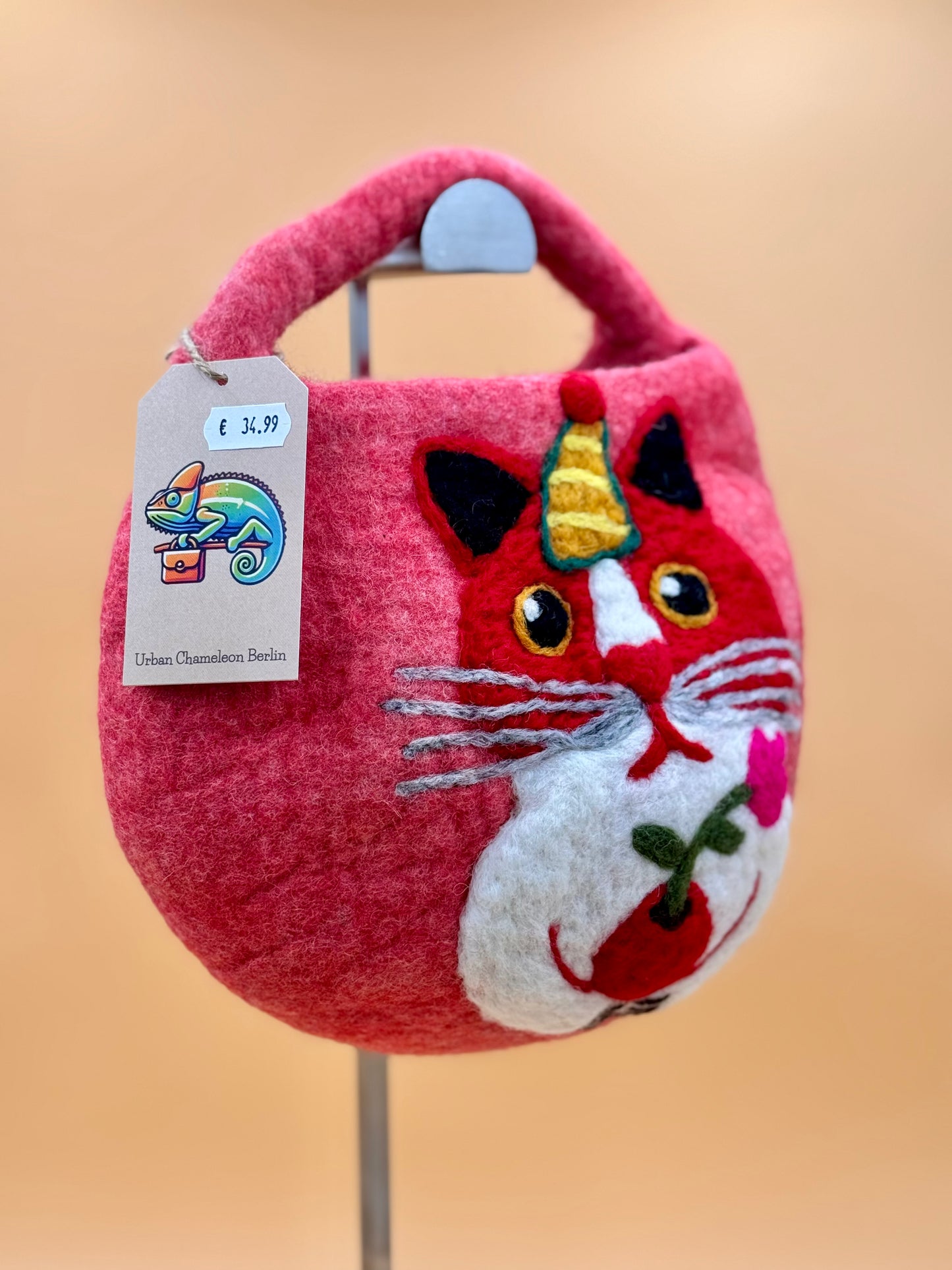 Handtasche Filztasche Size S Bucket Bag Katze mit Blume