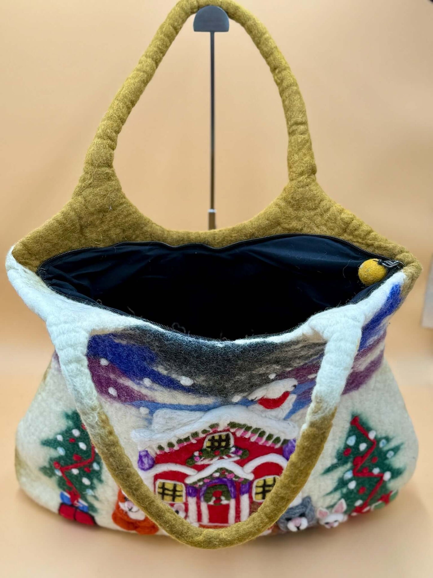 Schultertasche Filztasche Size XL Large Bag Weihnachten, handgefertigte Filztasche mit Innenfutter und Reißverschluss.