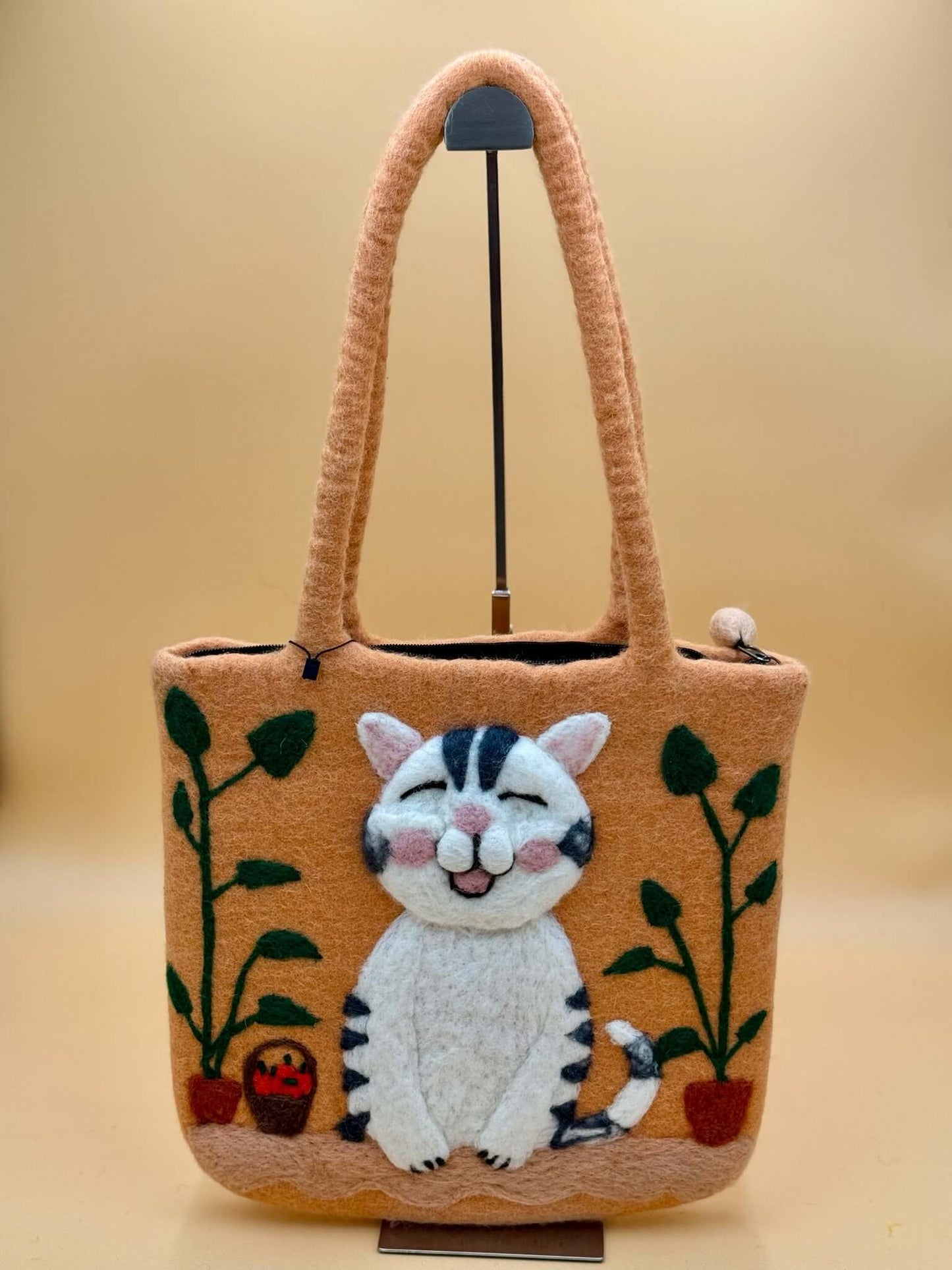 Schultertasche Filztasche Size L Shopp Katze mit Pflanzen - urbanchameleonberlin
