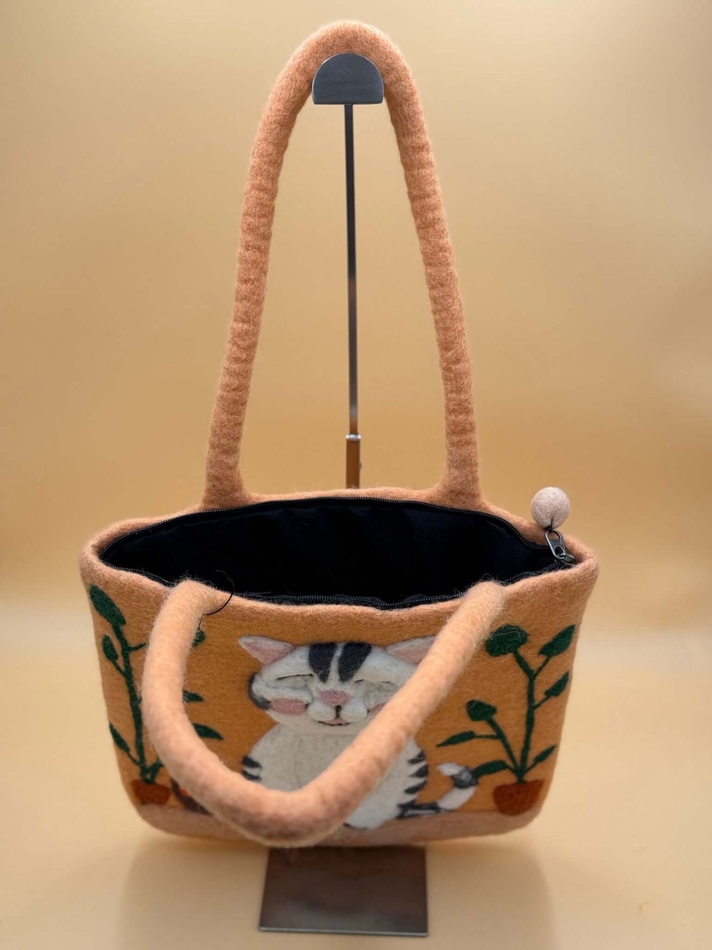 Schultertasche Filztasche Size L Shopp Katze mit Pflanzen - urbanchameleonberlin