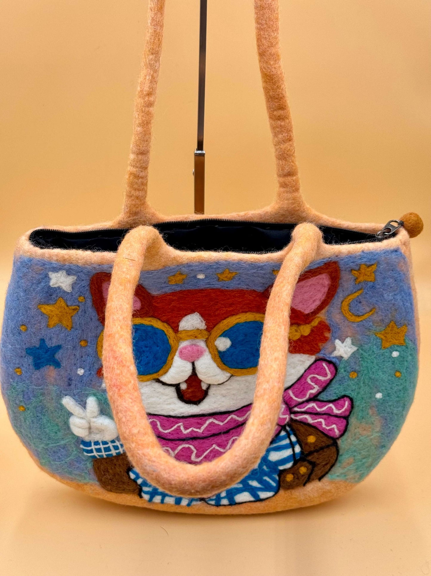 Schultertasche Filztasche Size L Totes Bag coole Katze - urbanchameleonberlin