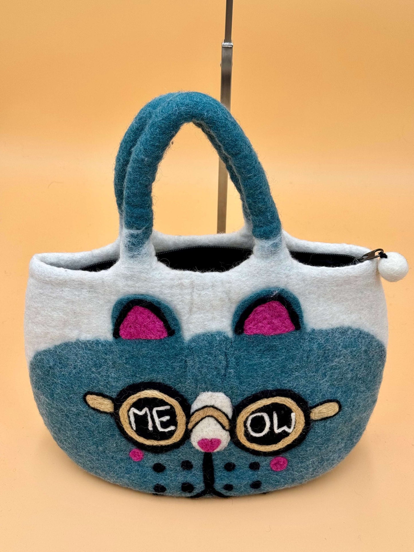 Handtasche Filztasche Size M Totes Bag Katze grün - urbanchameleonberlin