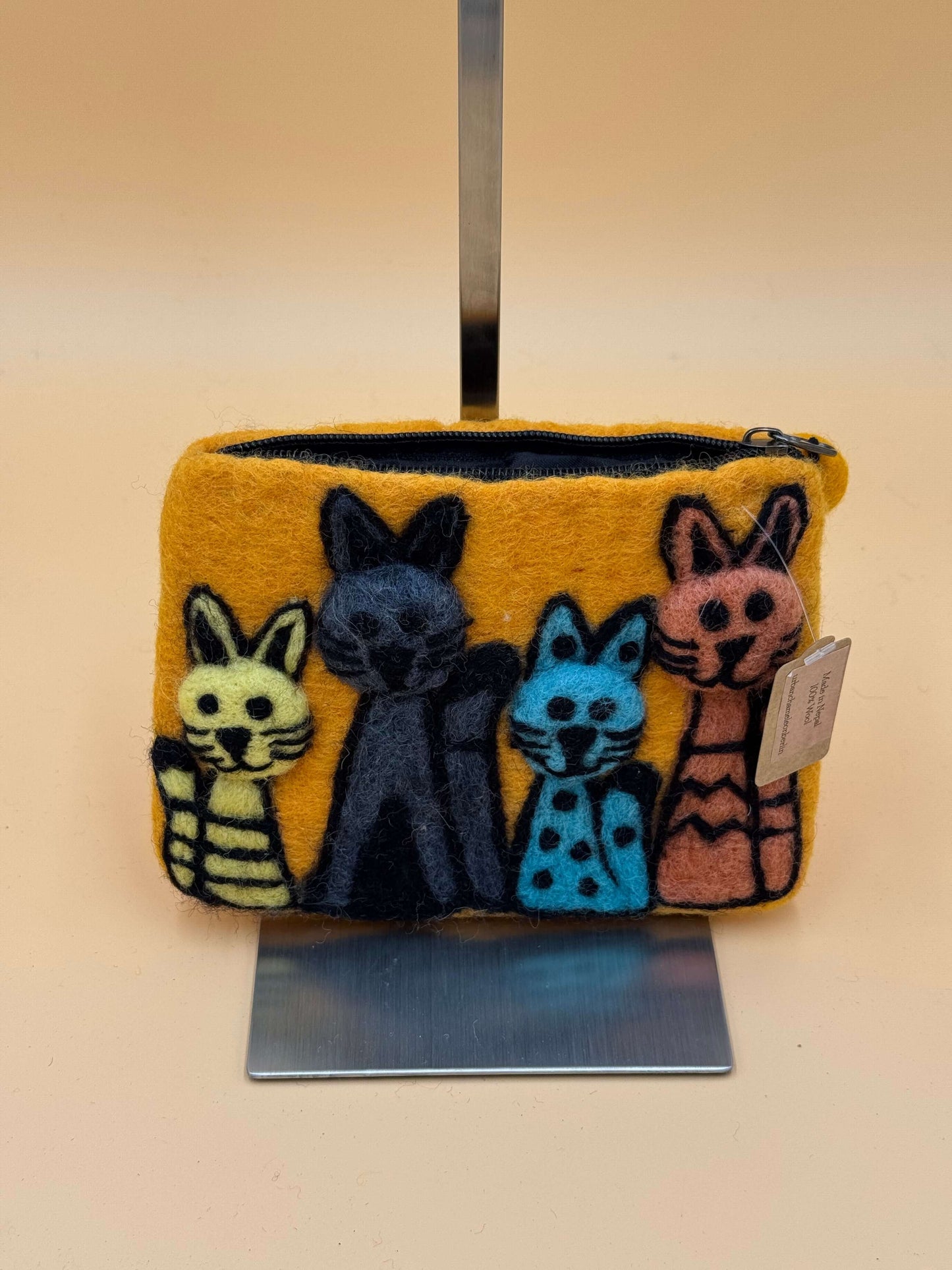 Geldbörse Filztasche Size M Touch vier Katzen - urbanchameleonberlin