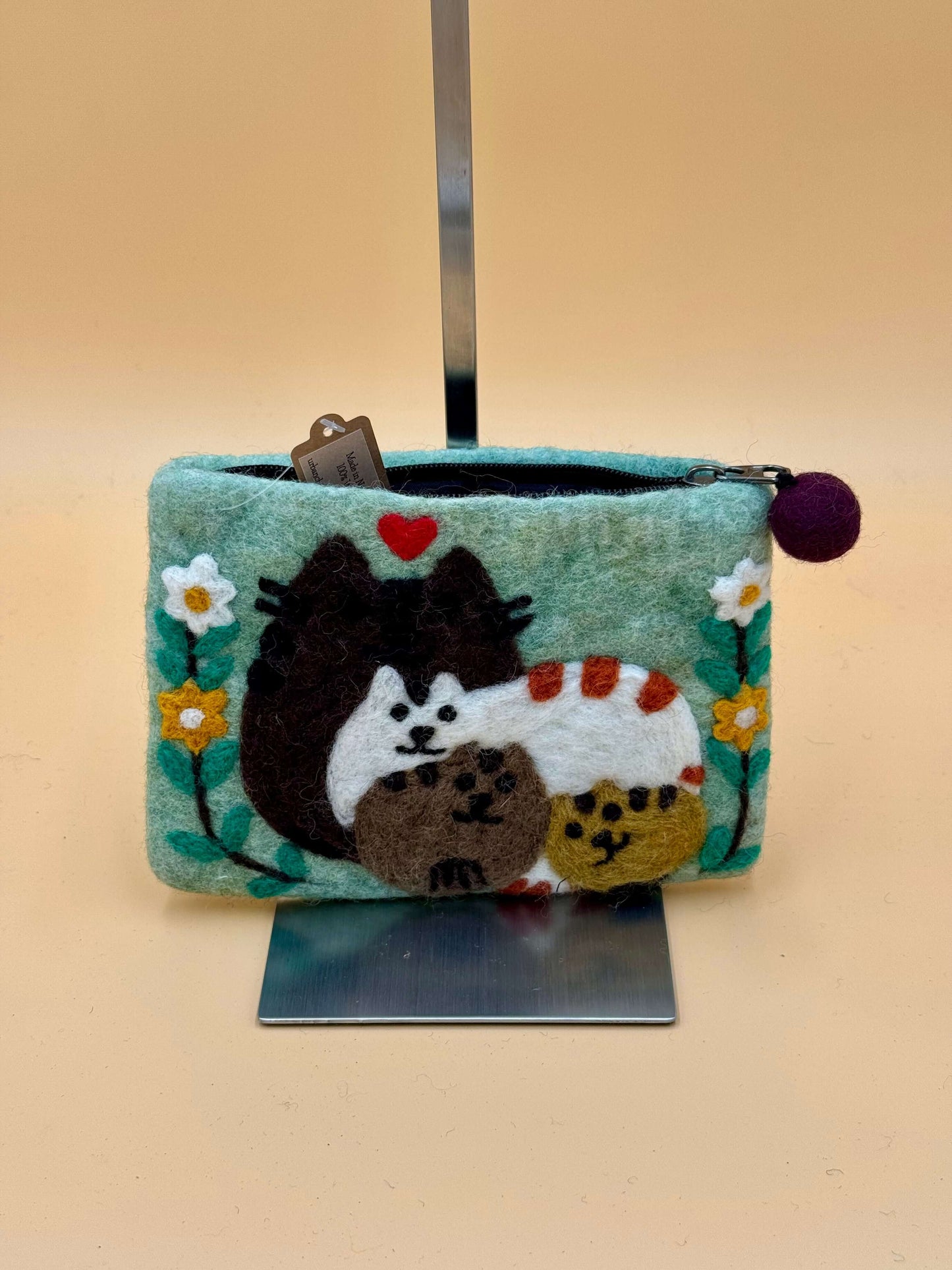 Geldbörse Filztasche Size L Touch Katzen-Familie - urbanchameleonberlin