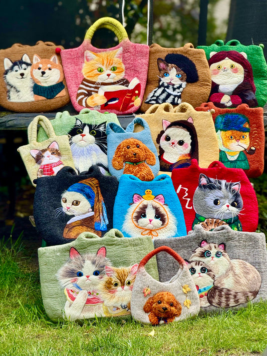neue Kollektion handgemachte hochwertige Handtaschen Filztaschen Wolle Tiermotive