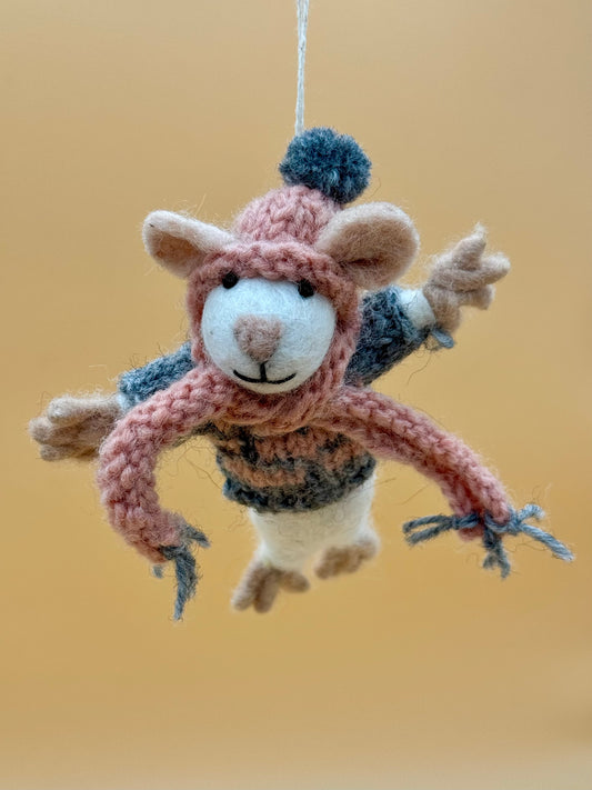 Filzanhänger Schlüsselanhänger Maus mit Mütze und Schal