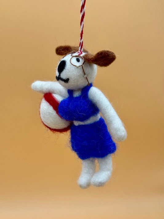 Filzanhänger Schlüsselanhänger Hund mit Volleyball