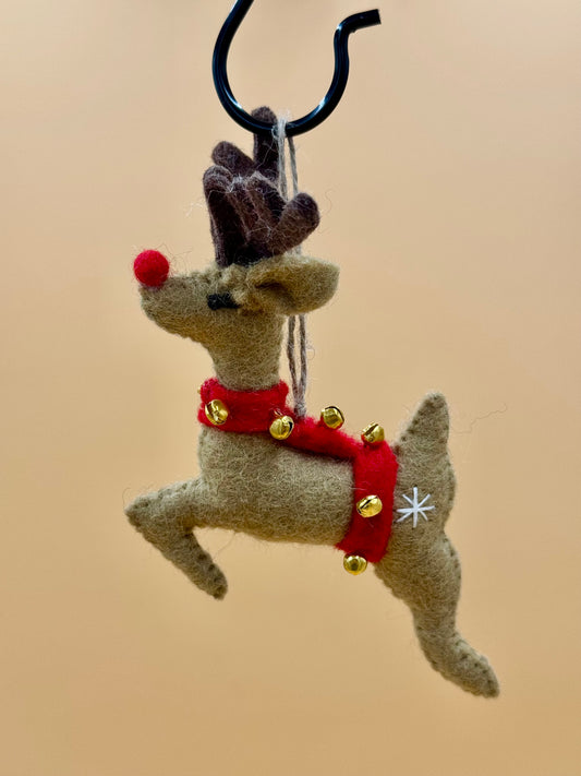 Filzanhänger Schlüsselanhänger Rentier mit Glocken Weihnachten