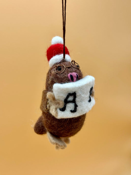 Filzanhänger Schlüsselanhänger Weihnachten Maulwurf mit Mütze und Brille