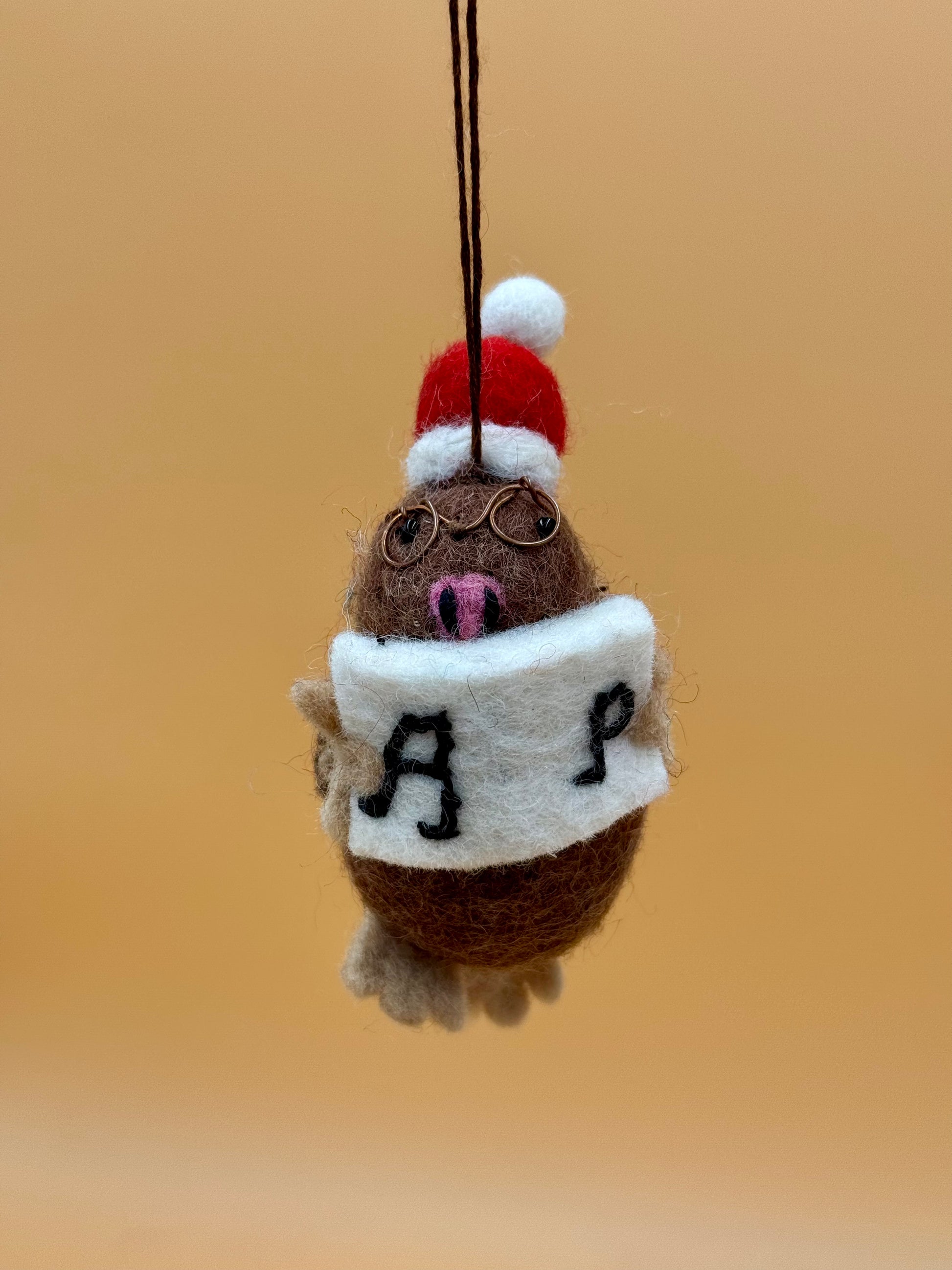 Filzanhänger Schlüsselanhänger Weihnachten Maulwurf mit Mütze und Brille