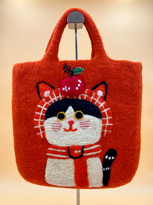 Handtasche Filztasche Size L Large Bag Katze mit Apfel