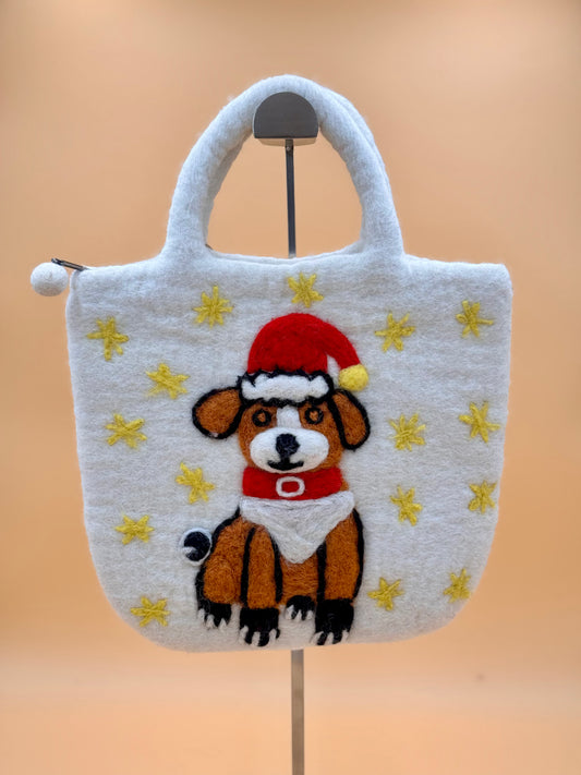 Handtasche Filztasche Size M Large Bag Weihnachten Hund weiß