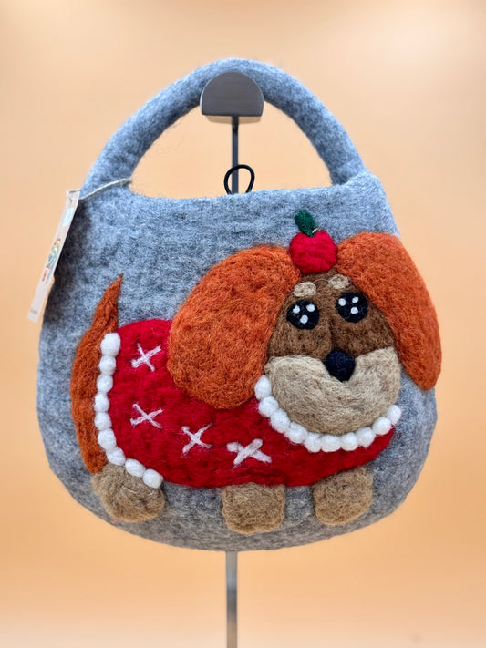 Handtasche Filztasche Size S Bucket Bag Hund mit Apfel