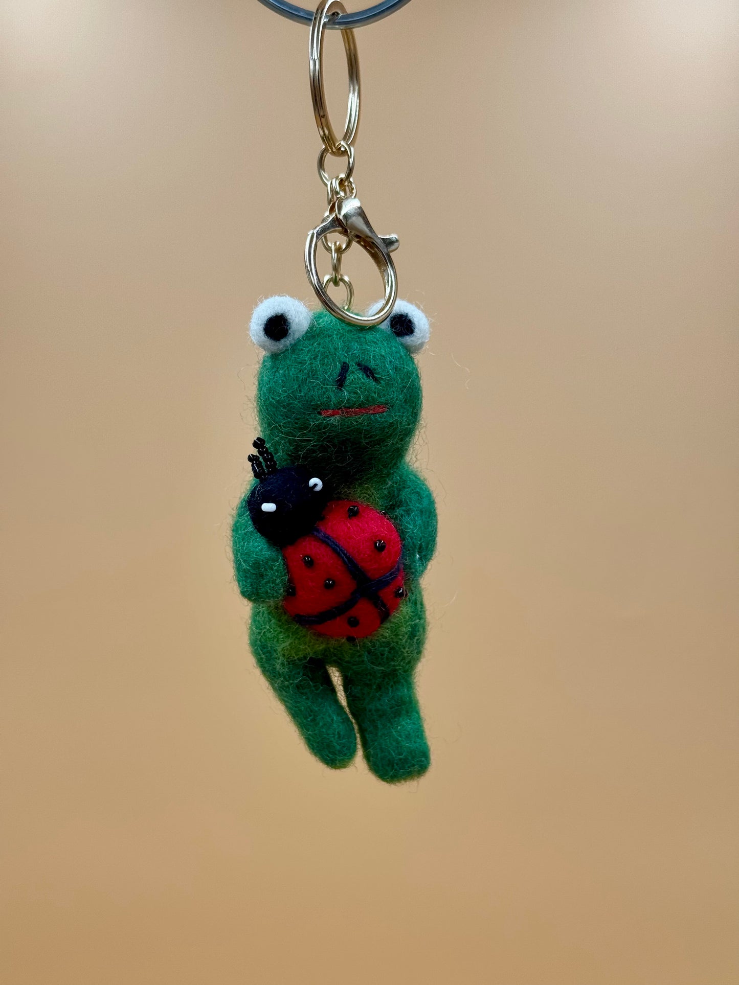 Filzanhänger Schlüsselanhänger Frosch mit Käfer