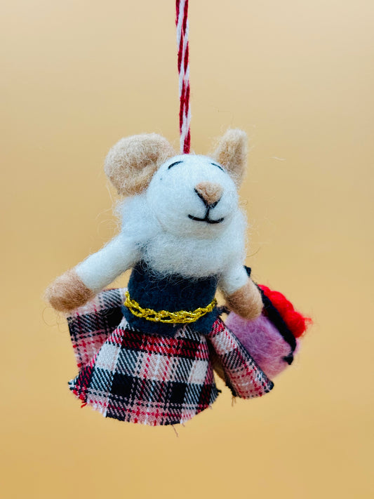 Filzanhänger Schlüsselanhänger kleine Maus mit Blumenkorb