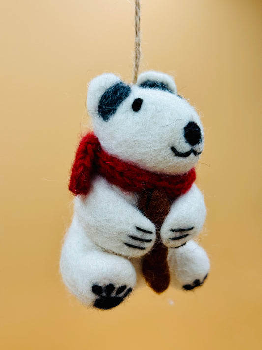 Filzanhänger Schlüsselanhänger Eisbär mit Brot