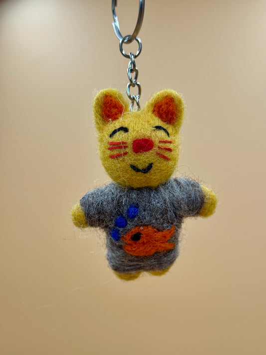 Filzanhänger Schlüsselanhänger kleine Katze gelb