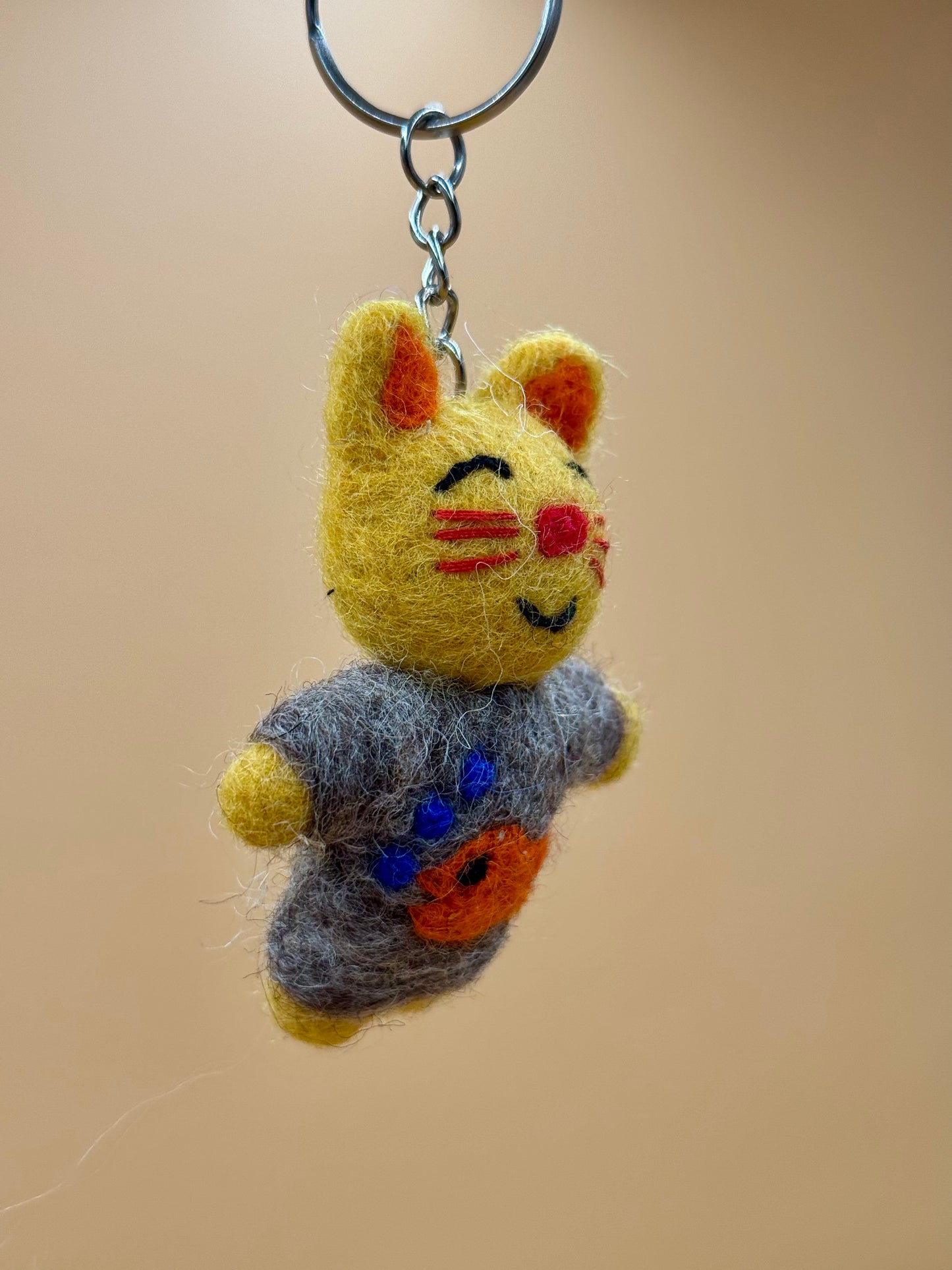 Filzanhänger Schlüsselanhänger kleine Katze gelb