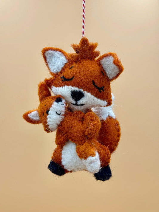 Filzanhänger Schlüsselanhänger Fuchs Mama mit Baby