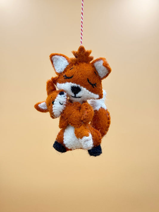 Filzanhänger Schlüsselanhänger Fuchs Mama mit Baby