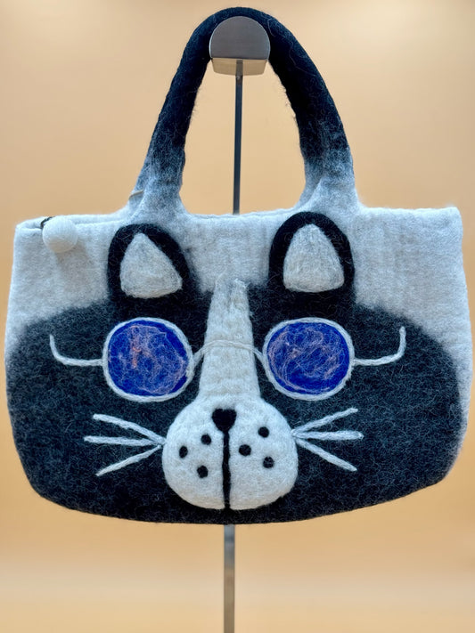 Handtasche Size M Totes Bag Katze mit Brille - urbanchameleonberlin