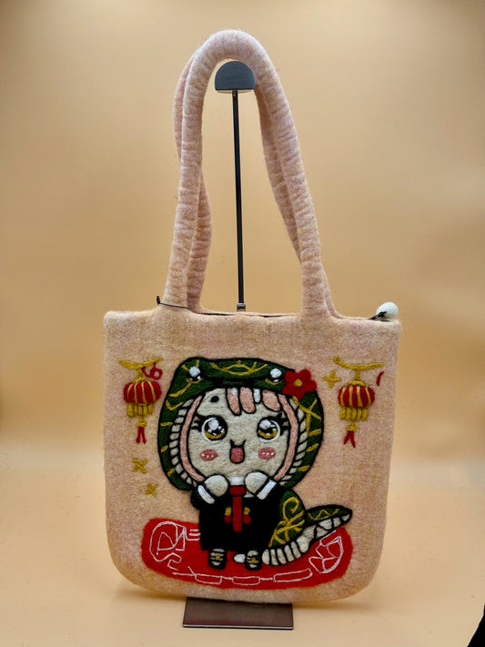 Schultertasche Size L Shopper Chinesisches Zaubermädchen mit Schlange - urbanchameleonberlin