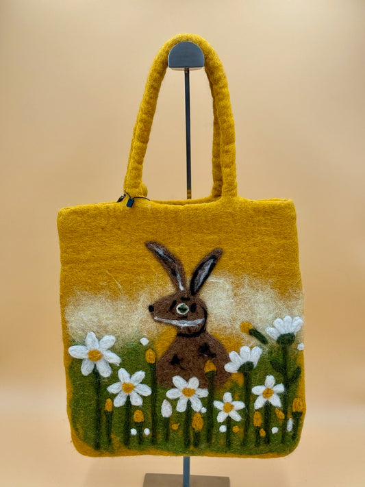 Schultertasche Size L Shopper Hase mit Blumen - urbanchameleonberlin