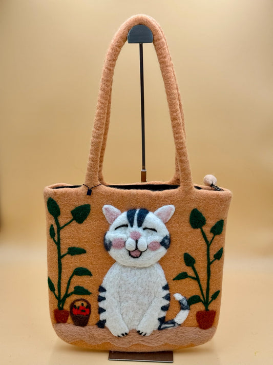 Schultertasche Size L Shopp Katze mit Pflanzen - urbanchameleonberlin