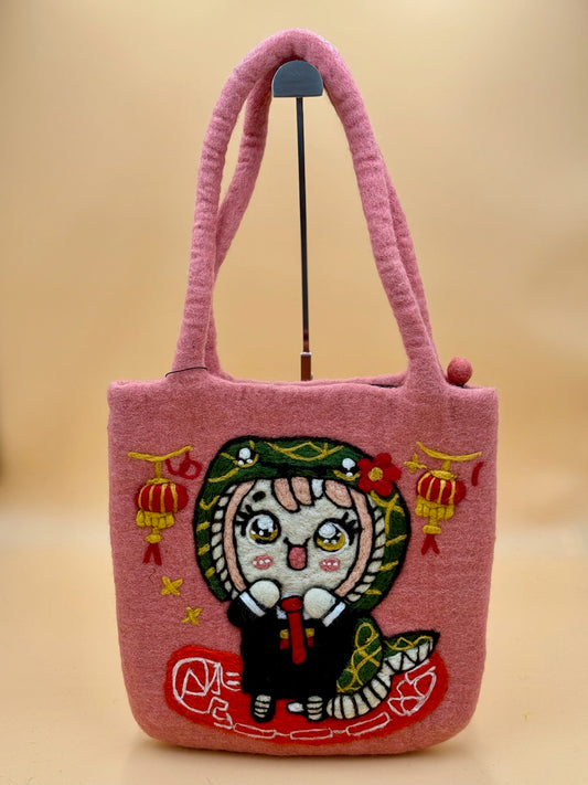 Schultertasche Size L Shopper chinesisches Mädchen mit Schlange - urbanchameleonberlin