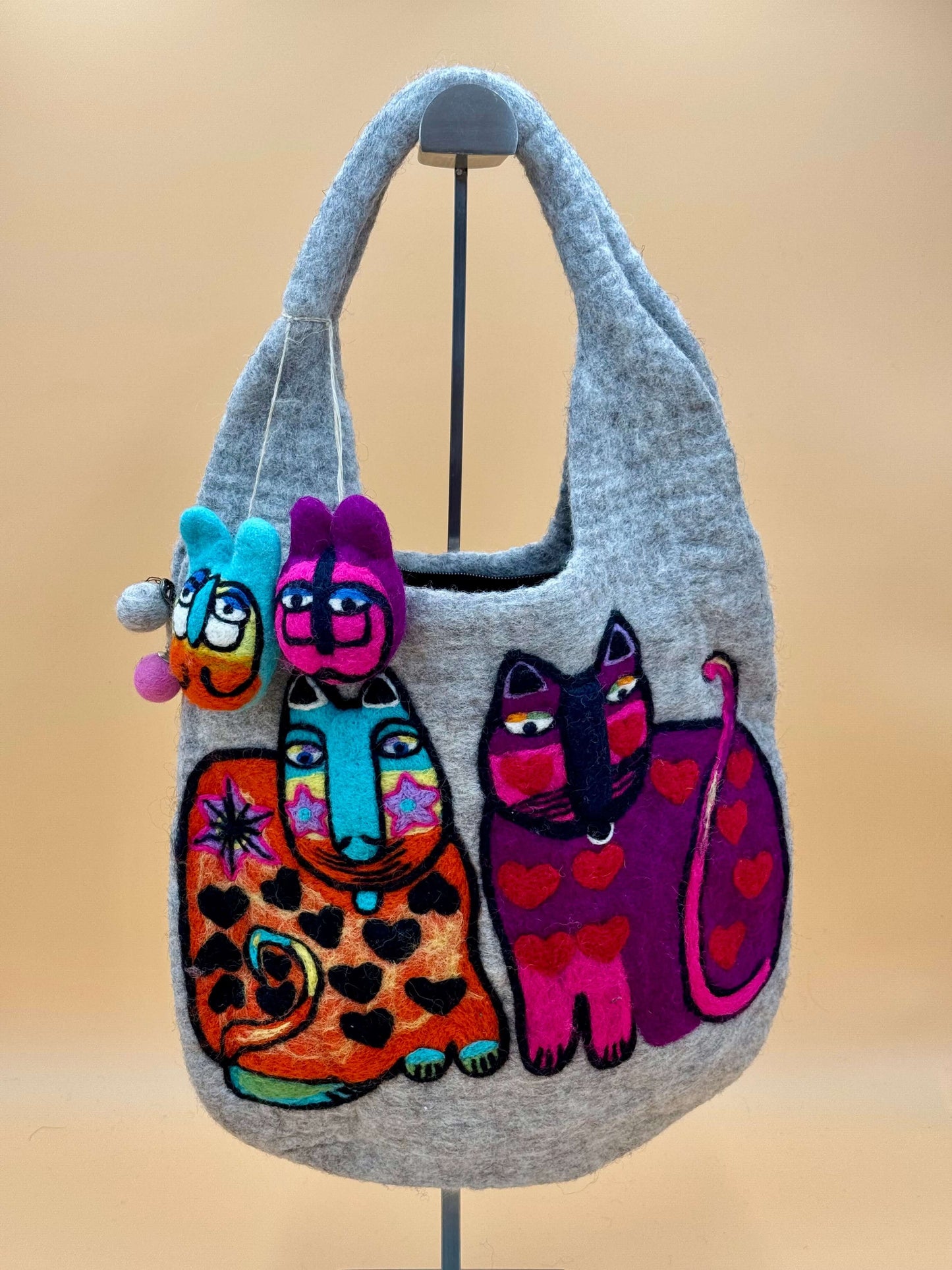 Handtasche Filztasche Size L Large Bag zwei Katzen - urbanchameleonberlin