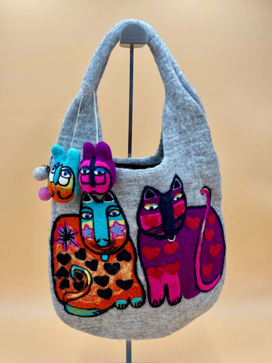 Handtasche Filztasche Size L Large Bag zwei Katzen - urbanchameleonberlin