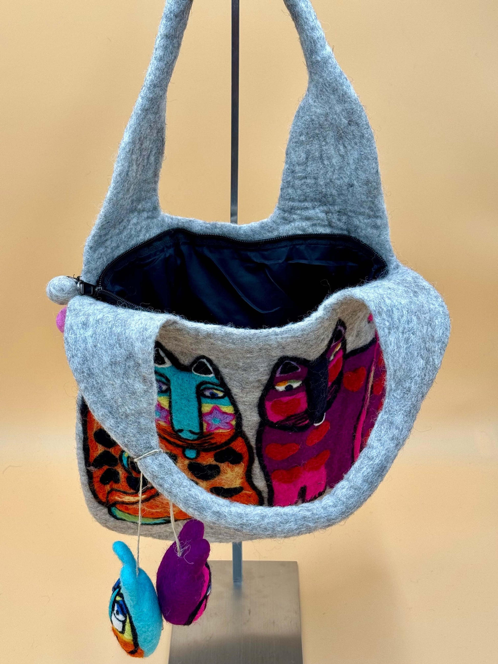 Handtasche Filztasche Size L Large Bag zwei Katzen - urbanchameleonberlin