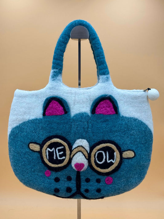 Handtasche Filztasche Size M Totes Bag Katze grün - urbanchameleonberlin