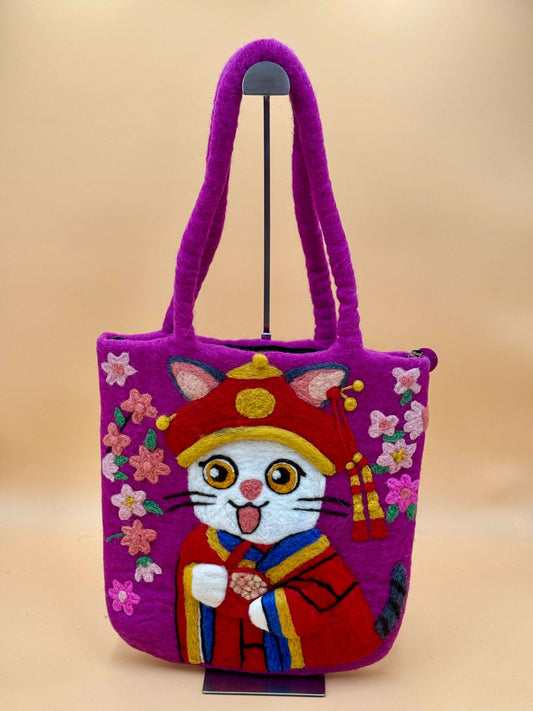 Schultertasche Filztasche Size L Shopper Katze - urbanchameleonberlin