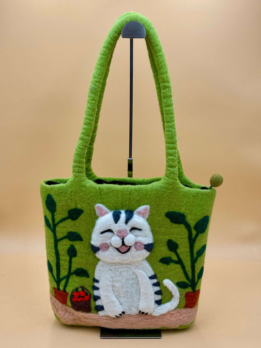 Schultertasche Filztasche Size L Shopper Katze - urbanchameleonberlin