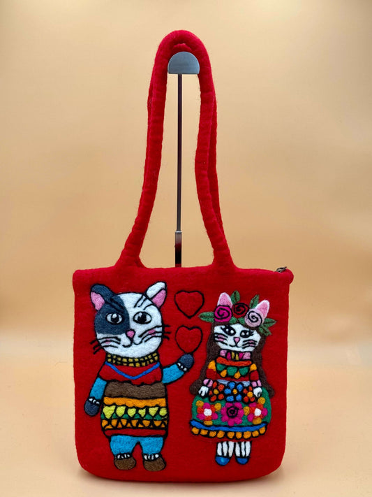 Schultertasche Filztasche Size L Shopper Hochzeitskatzen - urbanchameleonberlin