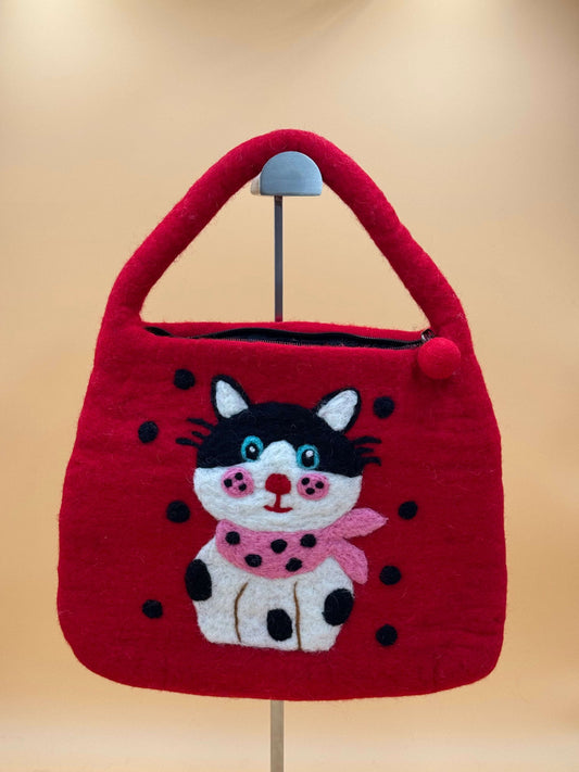 Handtasche Filztasche Size M Saddle Bag Katze - urbanchameleonberlin