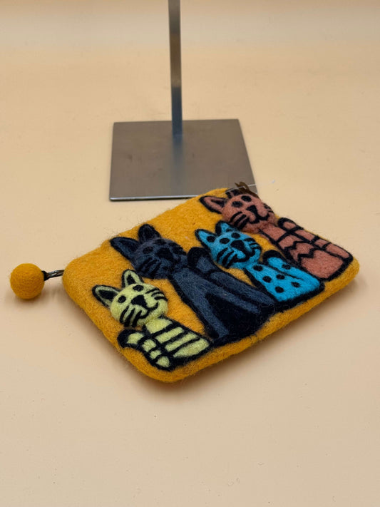 Geldbörse Filztasche Size M Touch vier Katzen - urbanchameleonberlin
