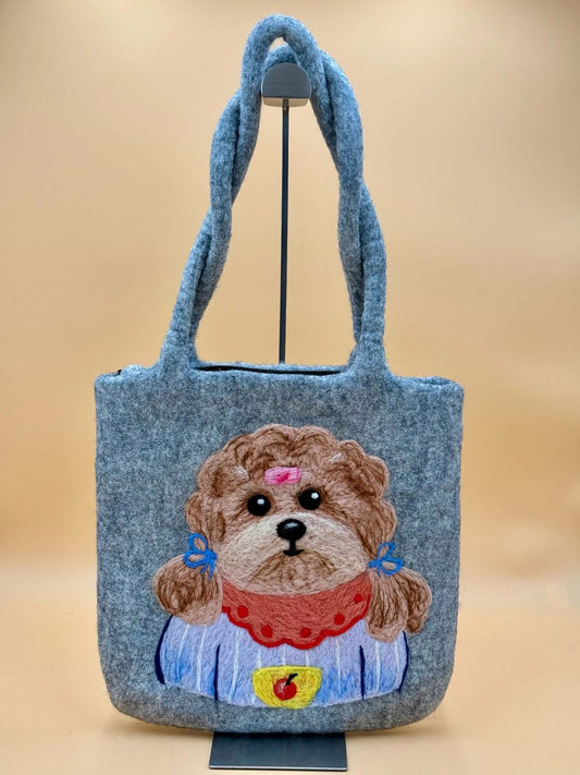 Schultertasche Filztasche Size L Shopper Hund mit Zopfe