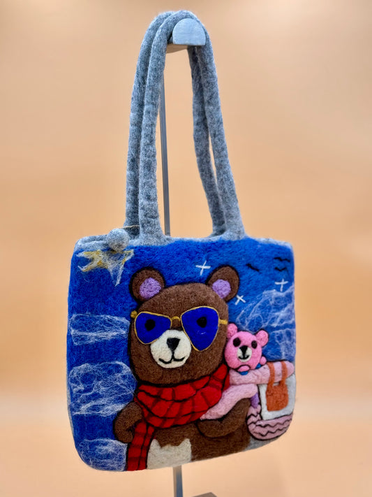 Schultertasche Filztasche Size M Shopper Bär